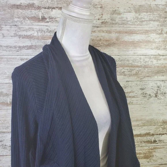 H by Bordeaux Navy Long Sleeve Cozy Mixed Rib Waterfall Cardigan Size XS - Picture 3 of 10
